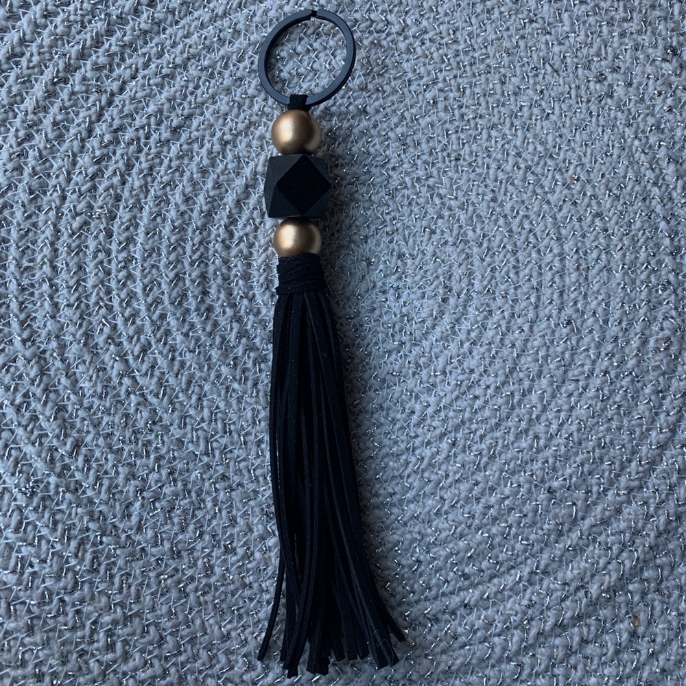 Black & Gold Beaded and Faux-Suede Keychain
